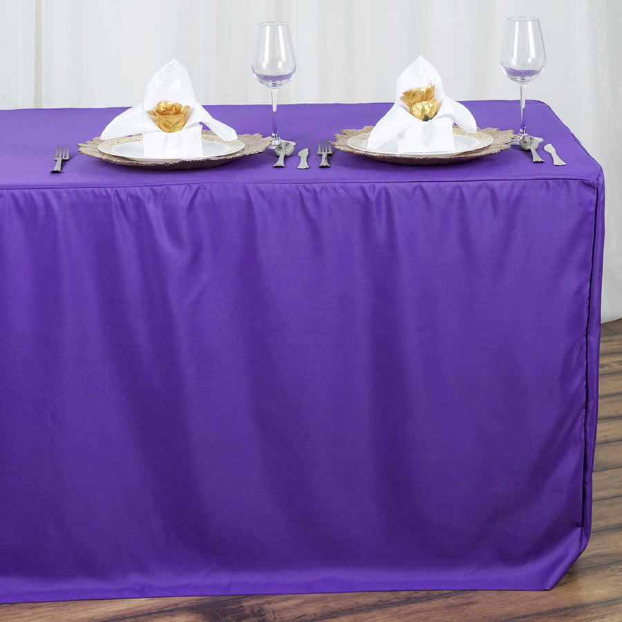 6FT Purple Fitted Polyester Rectangular Table Cover