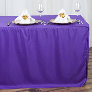 Elegant and Stylish 6ft Purple Fitted Polyester Rectangular Table Cover