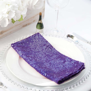 Add a Touch of Elegance with the 20"x20" Purple Premium Sequin Cloth Dinner Napkin Add a Touch of Elegance with the 20"x20" Purple Premium Sequin Cloth Dinner Napkin