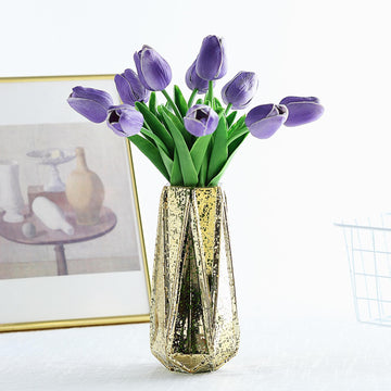 10 Stems 13" Purple Real Touch Artificial Foam Tulip Flower Bouquets