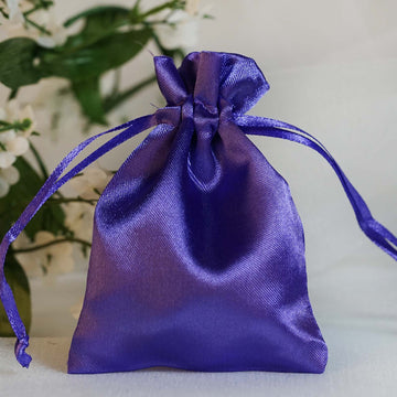 12 Pack 3" Purple Satin Drawstring Wedding Party Favor Gift Bags