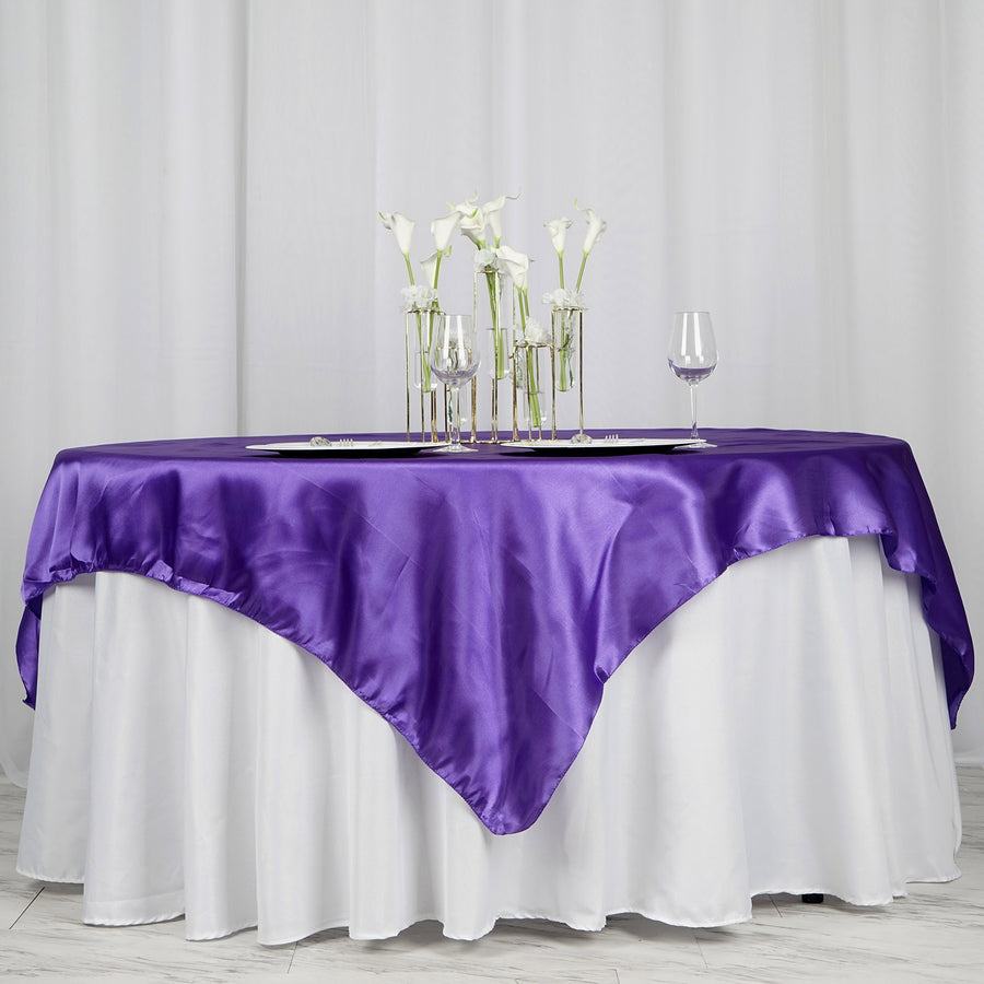 72" x 72" Purple Seamless Satin Square Tablecloth Overlay
