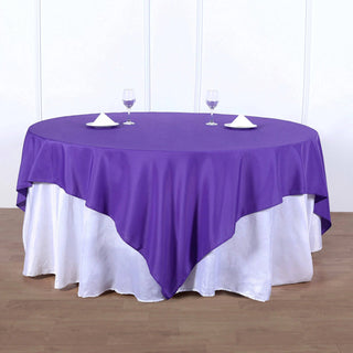 Add Elegance to Your Event with the 90"x90" Purple Seamless Square Polyester Table Overlay