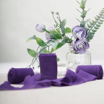 2 Pack 6yd Purple Silk-Like Chiffon Linen Ribbon Roll For Bouquets, Wedding Invitations Gift Wrapping