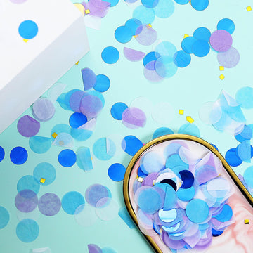 18G Bag Purple Theme Tissue Paper and Foil Table Confetti Mix, Balloon Confetti Decor – Blue, Gold, Purple, Royal Blue and White