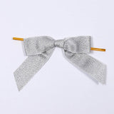 50 Pcs | 4inch Silver Nylon Pre Tied Ribbon Bows For Gift Basket Party Favor Bags Decor Glitter Design#whtbkgd