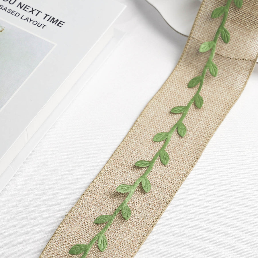 67FT Olive Green Leaf Ribbon Trim, Artificial Vines Garland For DIY Craft Party Wedding Home Decor
