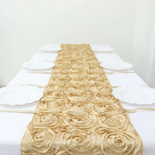 Champagne Grandiose Rosette Satin Table Runner Champagne Grandiose Rosette Satin Table Runner