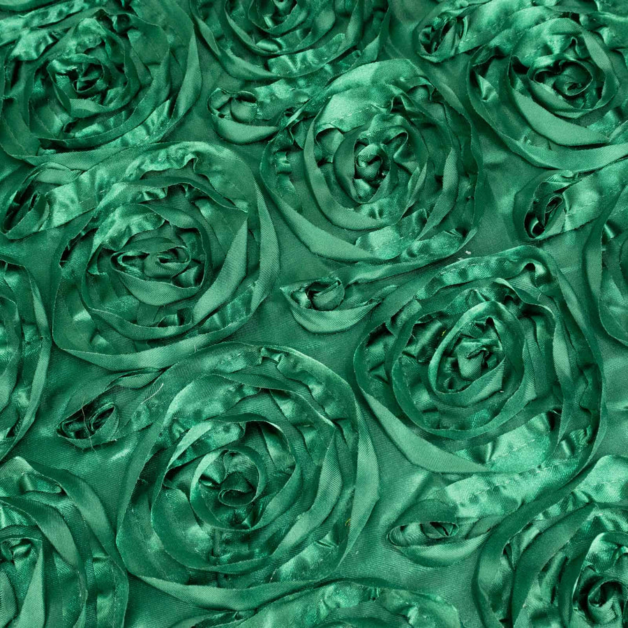 14x108inch Hunter Emerald Green Grandiose 3D Rosette Satin Table Runner#whtbkgd