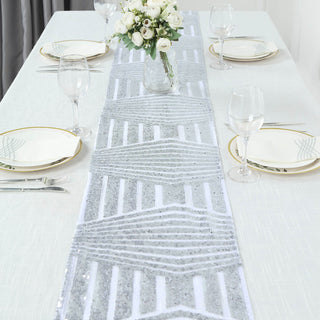 Add a Touch of Elegance with the Silver Diamond Glitz Sequin Table Runner