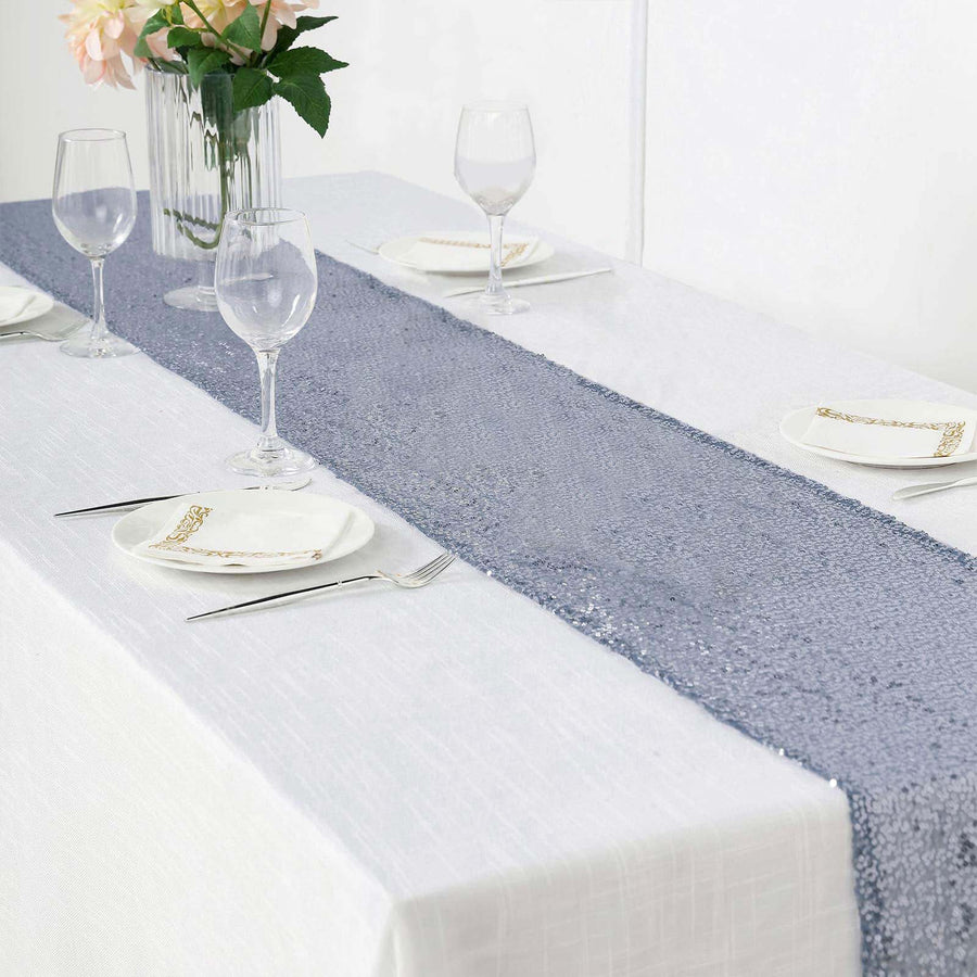 12x108Inch Dusty Blue Premium Sequin Table Runners