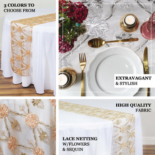 Enhance Your Decor with the Champagne Lace Netting Fashionista Style Table Runner