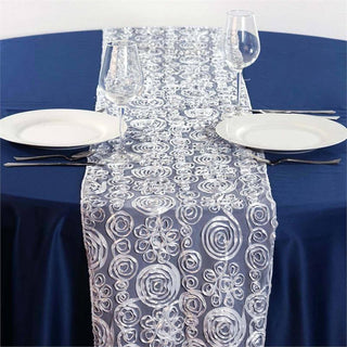 Elegant Silver Couture Tulle Satin Table Runner for Stunning Event Decor