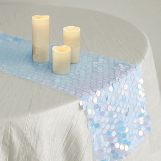 Iridescent Blue Sequin Table Runner - Add Glamour to Your Event Decor