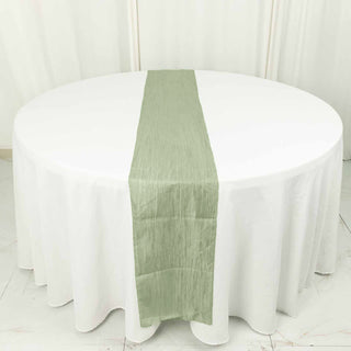 Elevate Your Table Decor with the Sage Green Accordion Crinkle Taffeta Linen Table Runner