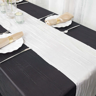 Experience the Luxury of the White Accordion Crinkle Taffeta Table Runner Experience the Luxury of the White Accordion Crinkle Taffeta Table Runner