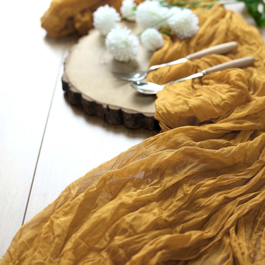 10ft Mustard Yellow Gauze Cheesecloth Boho Table Runner#whtbkgd