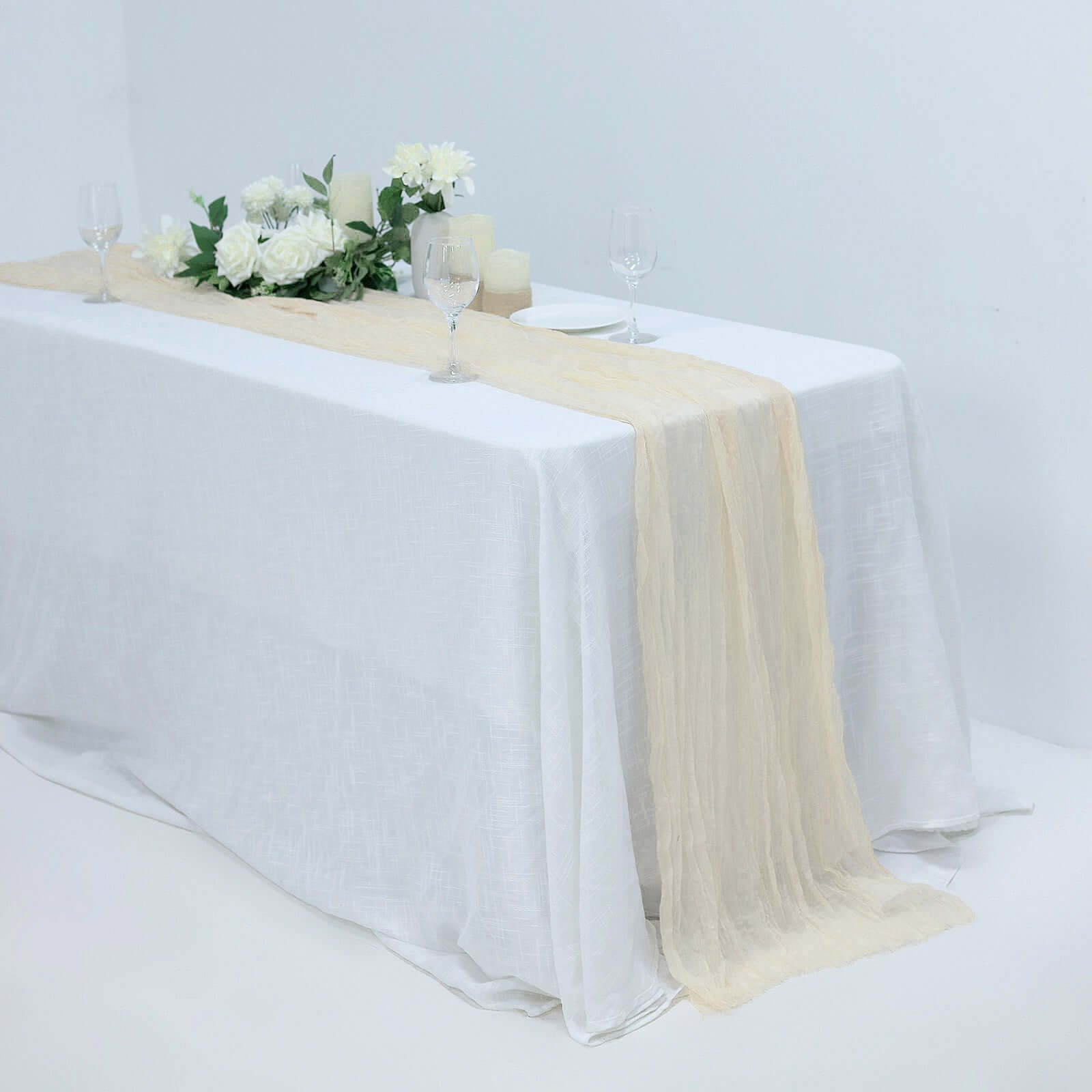 10FT Cream Cheesecloth Table Runner, Gauze Fabric Boho Wedding