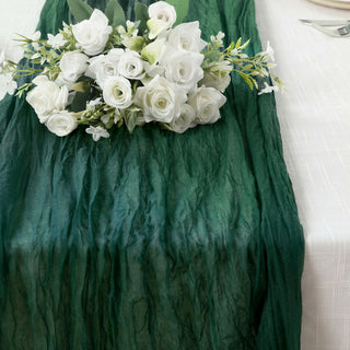 Create a Rustic Oasis with the 10ft Hunter Emerald Green Gauze Cheesecloth Boho Table Runner