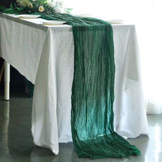 Add a Pop of Elegance with the 10ft Hunter Emerald Green Gauze Cheesecloth Boho Table Runner