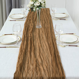 Enhance Your Event Decor with the 10ft Taupe Gauze Cheesecloth Boho Table Runner