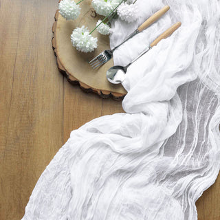 Elegant White Gauze Cheesecloth Boho Table Runner