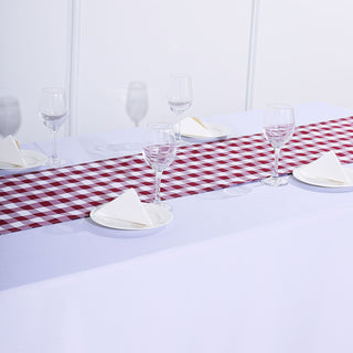 Make a Statement with the Burgundy/White Gingham Polyester Checkered Table Runner