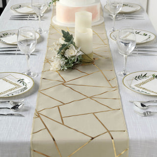 Elegant Beige/Gold Foil Geometric Pattern Polyester Table Runner