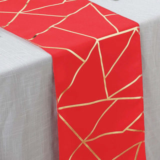 Enhance Your Tablescapes with the Red/Gold Foil Geometric Pattern Polyester Table Runner