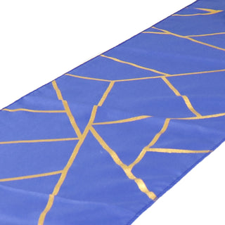 Add a Touch of Elegance with the Royal Blue and Gold Foil Geometric Pattern Table Runner