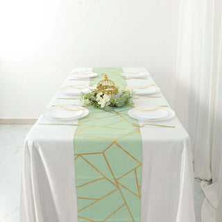 Elegant Sage Green With Gold Foil Geometric Pattern Table Runner Elegant Sage Green With Gold Foil Geometric Pattern Table Runner