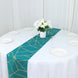 9 Feet Teal Table Runner With Gold Foil Geometric Pattern