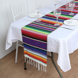 Vibrant and Festive: 14"x108" Mexican Serape Table Runner with Tassels in Fiesta Party Decor