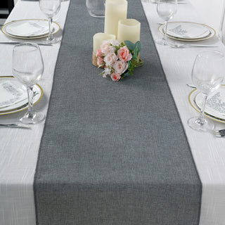 Charcoal Gray Boho Chic Rustic Faux Burlap Cloth Table Runner