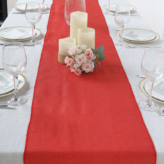 Red Boho Chic Rustic Faux Burlap Cloth Table Runner