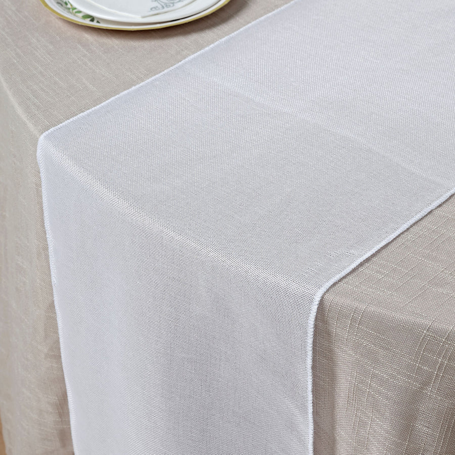 14x108Inch White Boho Chic Rustic Faux Burlap Cloth Table Runner