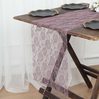 Elevate Your Decor with the Violet Amethyst Floral Lace Table Runner