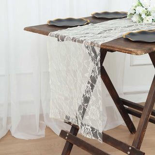 Enhance Your Decor with the Ivory Vintage Rose Flower Lace Table Runner