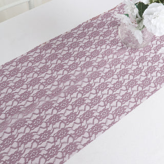 Enhance Your Table Setting with the Violet Amethyst Floral Lace Table Runner