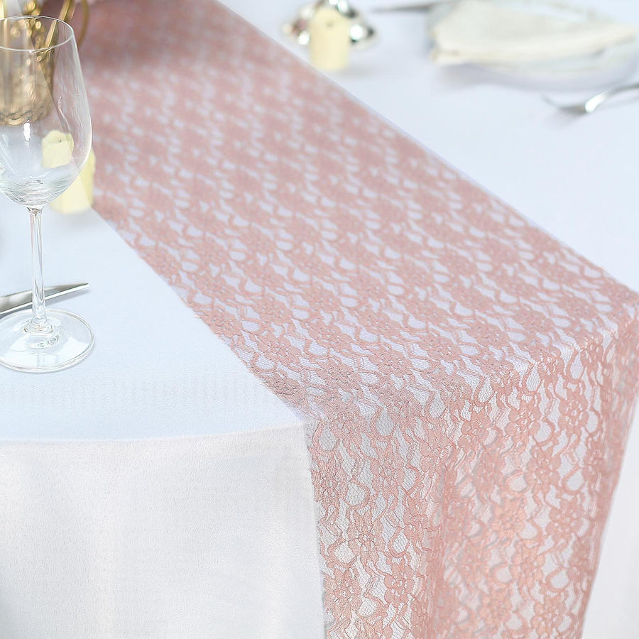 12" x 108" Dusty Rose Floral Lace Table Runner