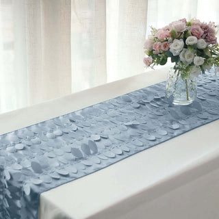 Create a Memorable Tablescape with the Dusty Blue 3D Leaf Petal Taffeta Fabric Table Runner Create a Memorable Tablescape with the Dusty Blue 3D Leaf Petal Taffeta Fabric Table Runner