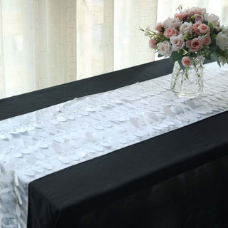 Enhance Your Event Decor with the White 3D Leaf Petal Taffeta Table Runner Enhance Your Event Decor with the White 3D Leaf Petal Taffeta Table Runner
