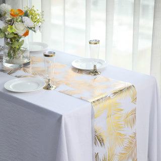 Add a Touch of Glamour to Your Table with the Metallic Gold Palm Leaves Table Runner