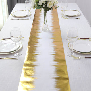 Enhance Your Table with the Metallic Gold / White Icicle Print Non-Woven Foil Table Runner
