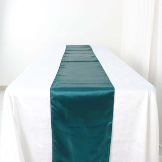 Create Unforgettable Memories with the Peacock Teal Seamless Satin Table Runner Create Unforgettable Memories with the Peacock Teal Seamless Satin Table Runner