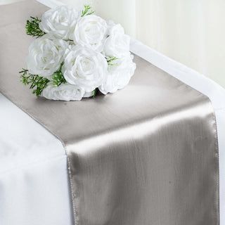 Add a Touch of Elegance with the Silver Satin Table Runner Add a Touch of Elegance with the Silver Satin Table Runner