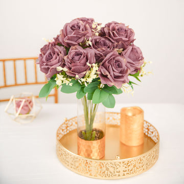 2 Bushes 18" Real Touch Dusty Rose Artificial Rose Flower Bouquet, Silk Long Stem Flower Arrangements