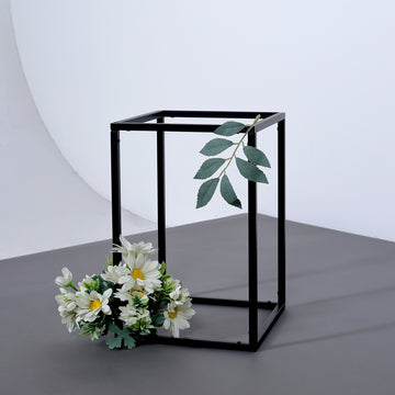 2 Pack 12" Rectangular Matte Black Metal Wedding Flower Stand, Geometric Column Frame Centerpiece