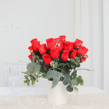 12 Bushes Red Artificial Premium Silk Flower Rose Bud Bouquets