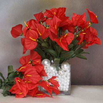 12 Bushes Red Artificial Silk Mini Calla Lily Flowers, Faux Lilies